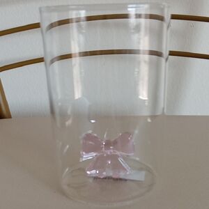 Clear Glass Vase with Pink Bow Accent